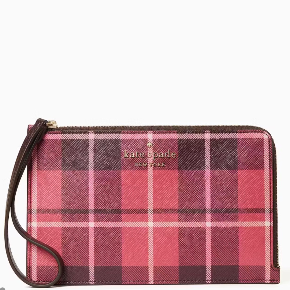 Kate Spade | Staci Plaid Medium L-zip Wristlet